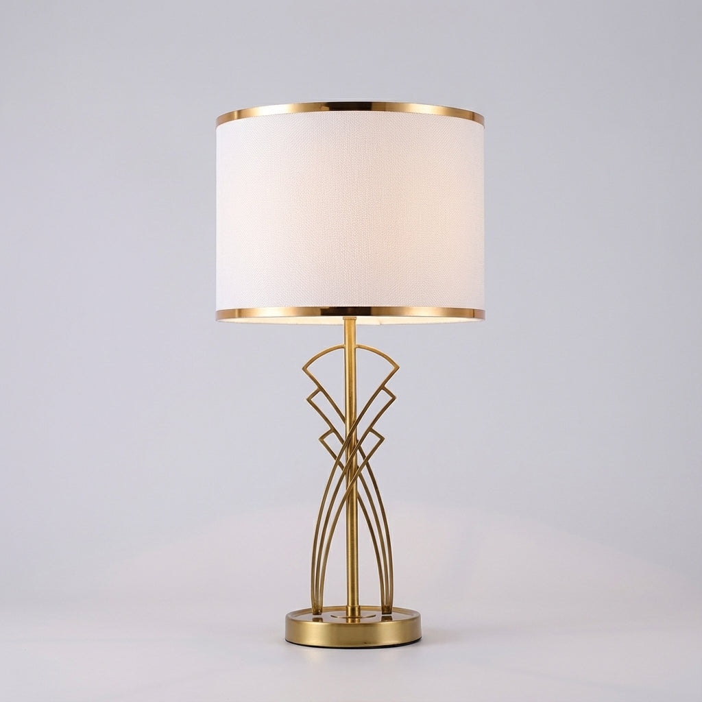 Art deco lampe for bordet med gullfot og hvit skjerm, Gull og hvit