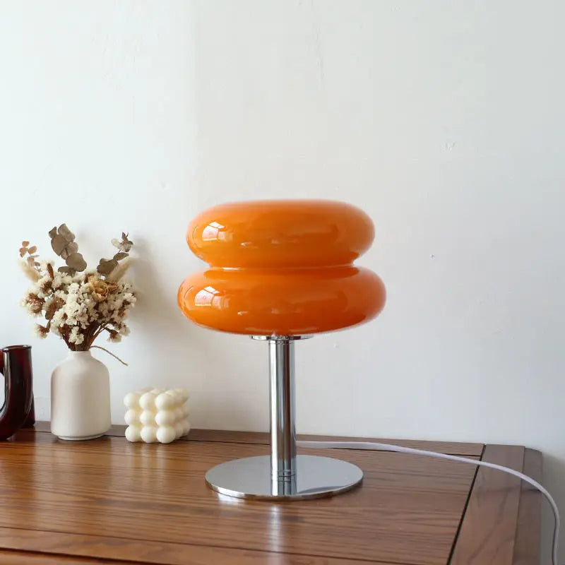 Bauhaus lampe i glass med to skiver på krom fot, Oransje, Rosa, Hvit, Beigegul