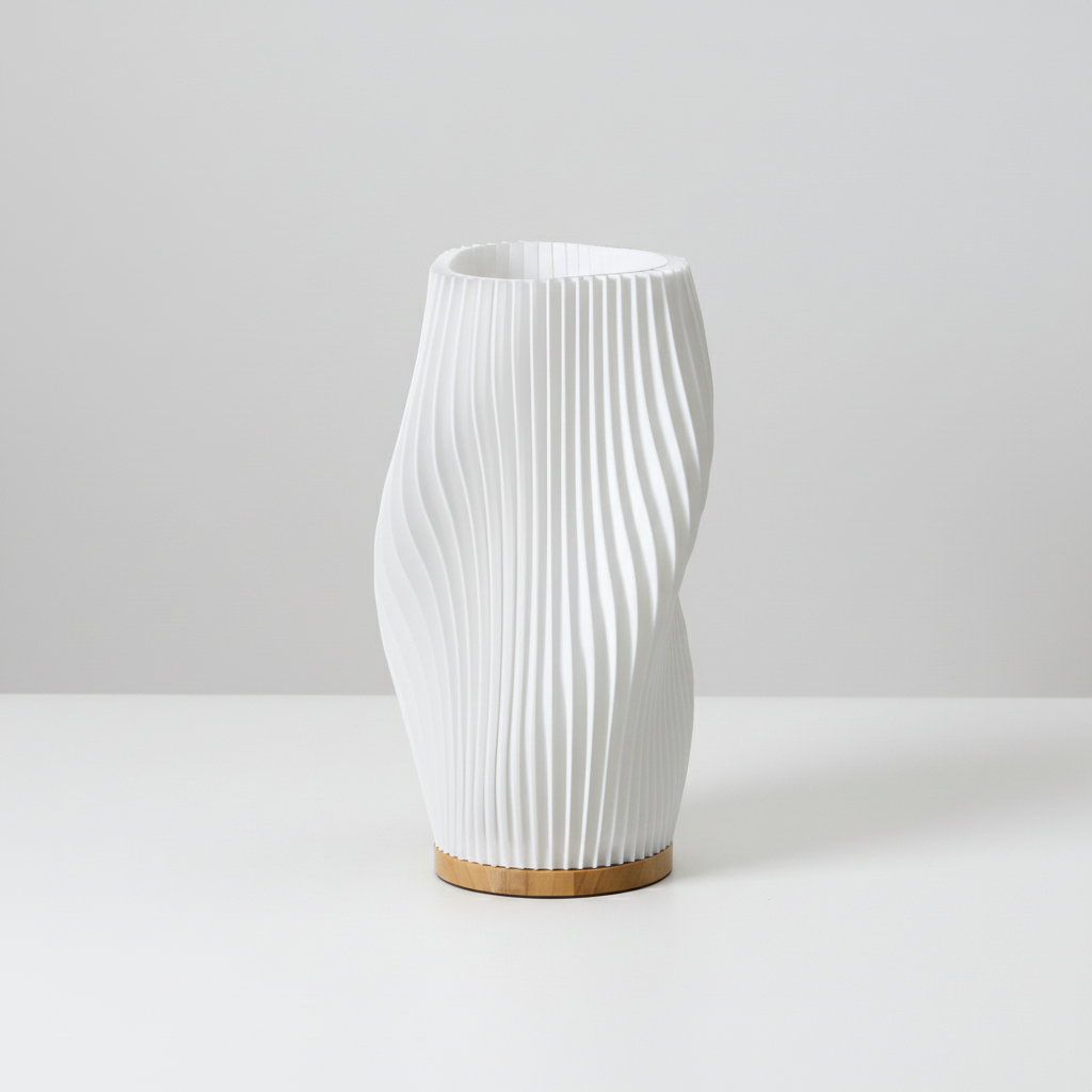 Bordlampe med bølget, hvit skjerm og USB-strøm, Hvit