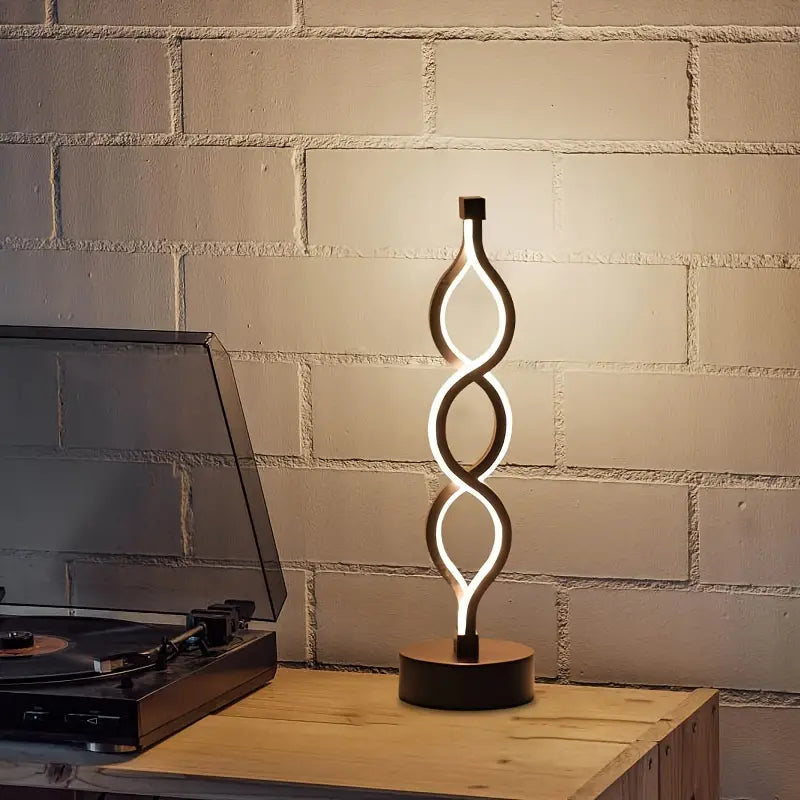 Bordlampe med doble spiralbånd i sort og LED-lys, Svart