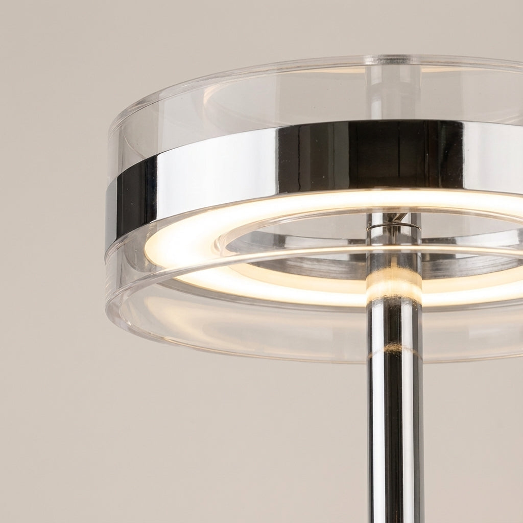 Bordlampe med klar sylinderskjerm og krom stang, Krom og klar