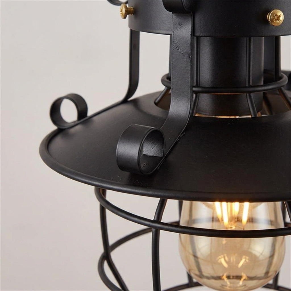 Industriell pendellampe med metallbur og bronsefinish, Bronse