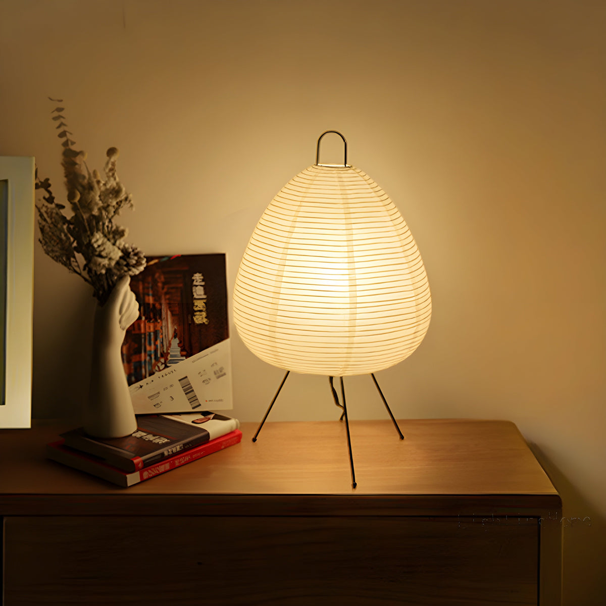 Gulv- og bordlampe i rispapir i japansk wabi-sabi-stil, 47 x 28 cm