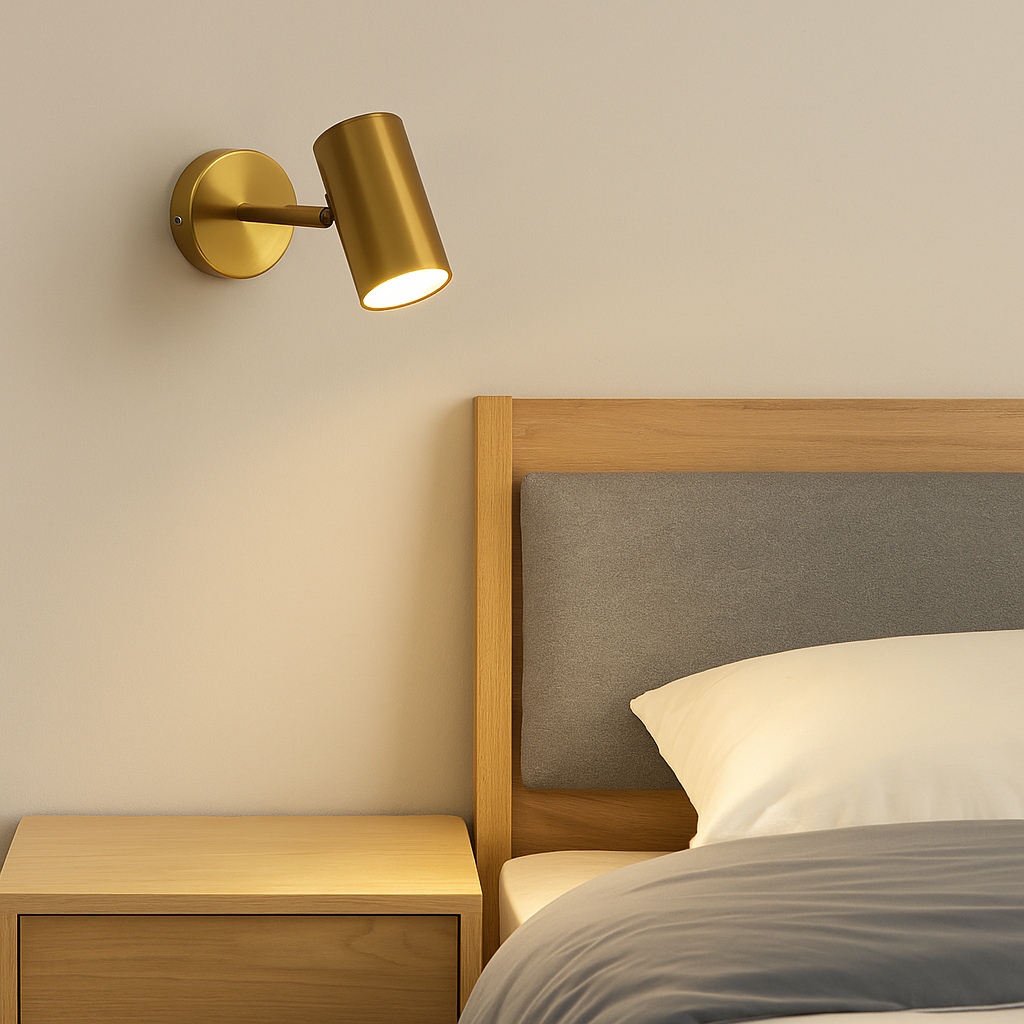 Vegglampe med LED og justerbar svingarm i matt svart eller gull