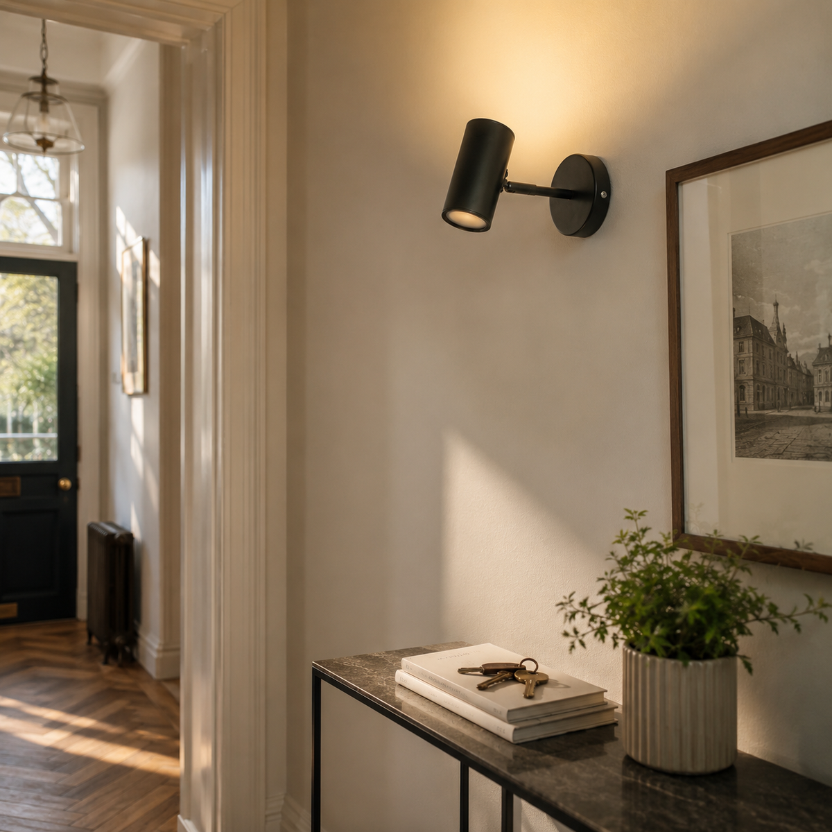 Vegglampe med LED og justerbar svingarm i matt svart eller gull