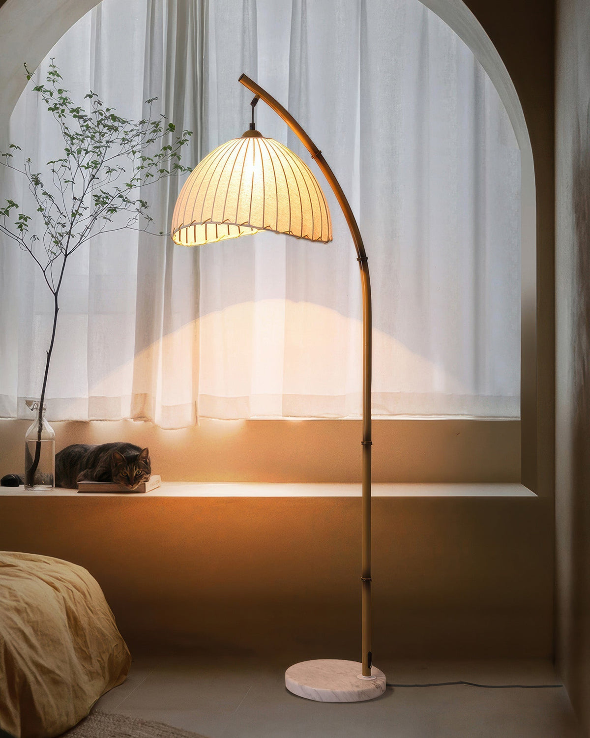 Gulvlampe i bambus - zenstil med dimmefunksjon