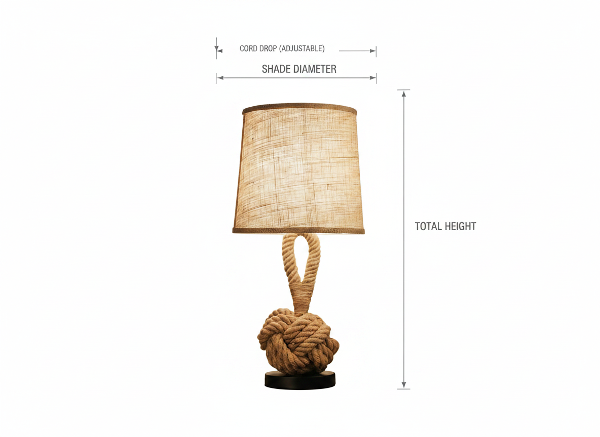 Bordlampe med hampetau og linskjerm - rustikk kyststil