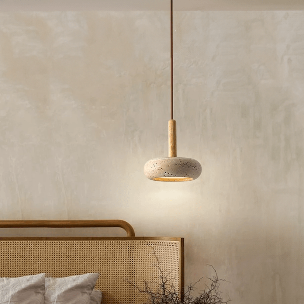 Pendellampe med LED i steingods og tre - moderne stil