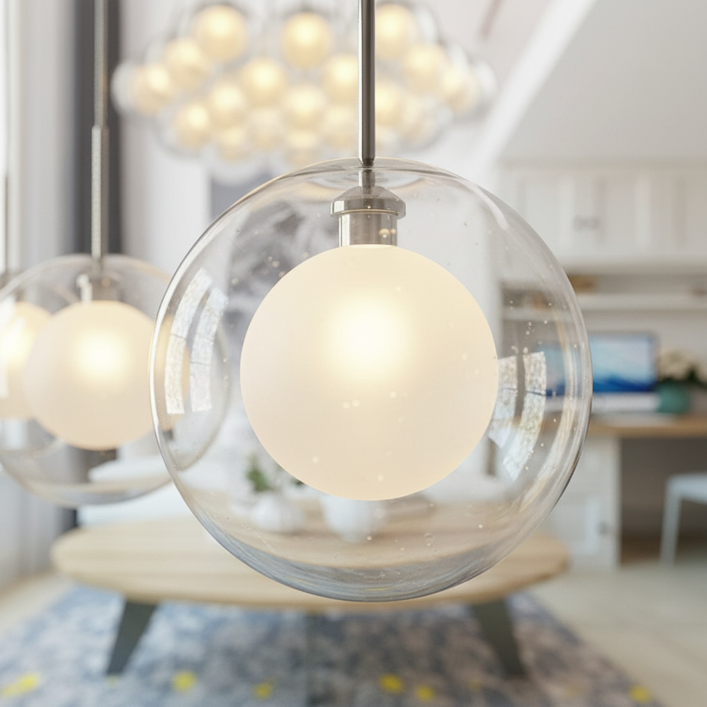Lysekrone med LED, nordisk design og lyspunkter i ulike høyder