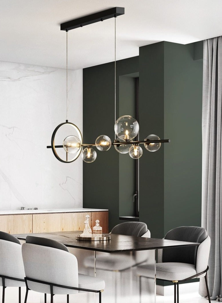 Lysekrone med LED, glasskuler og justerbar lengde, 90 eller 120 cm