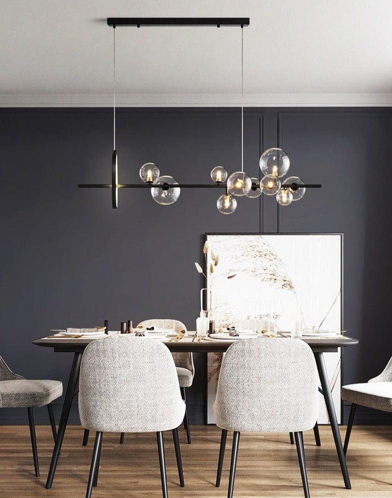 Lysekrone med LED, glasskuler og justerbar lengde, 90 eller 120 cm