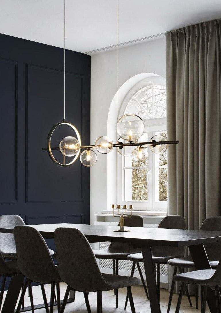 Lysekrone med LED, glasskuler og justerbar lengde, 90 eller 120 cm