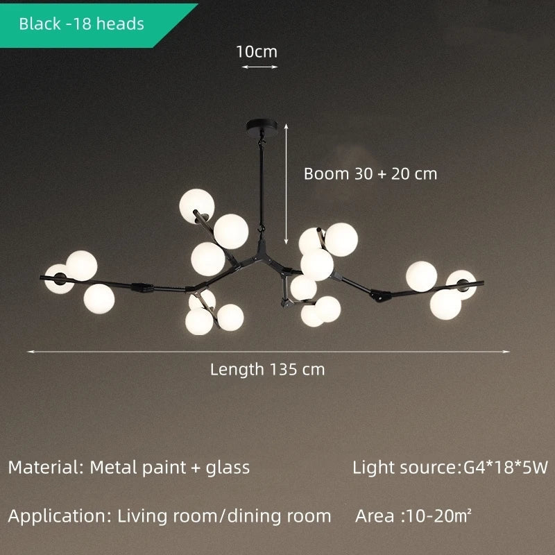 Lysekrone med LED og frostede glasskjermer i gull eller svart
