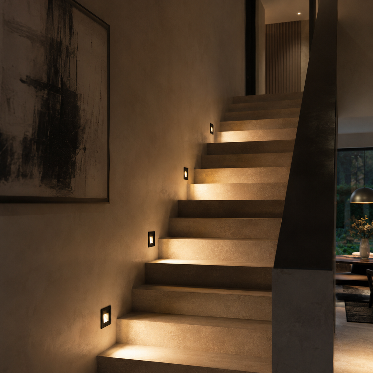 Trappebelysning med innfelt LED i aluminium - IP65, sett med 2, 4 eller 6 lyspunkter