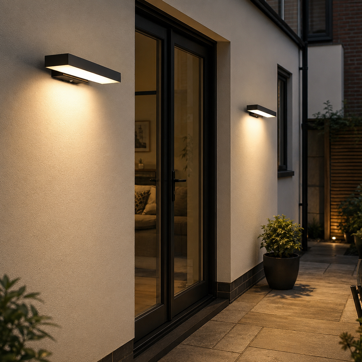 Utendørs vegglampe med lineær LED - med eller uten bevegelsessensor
