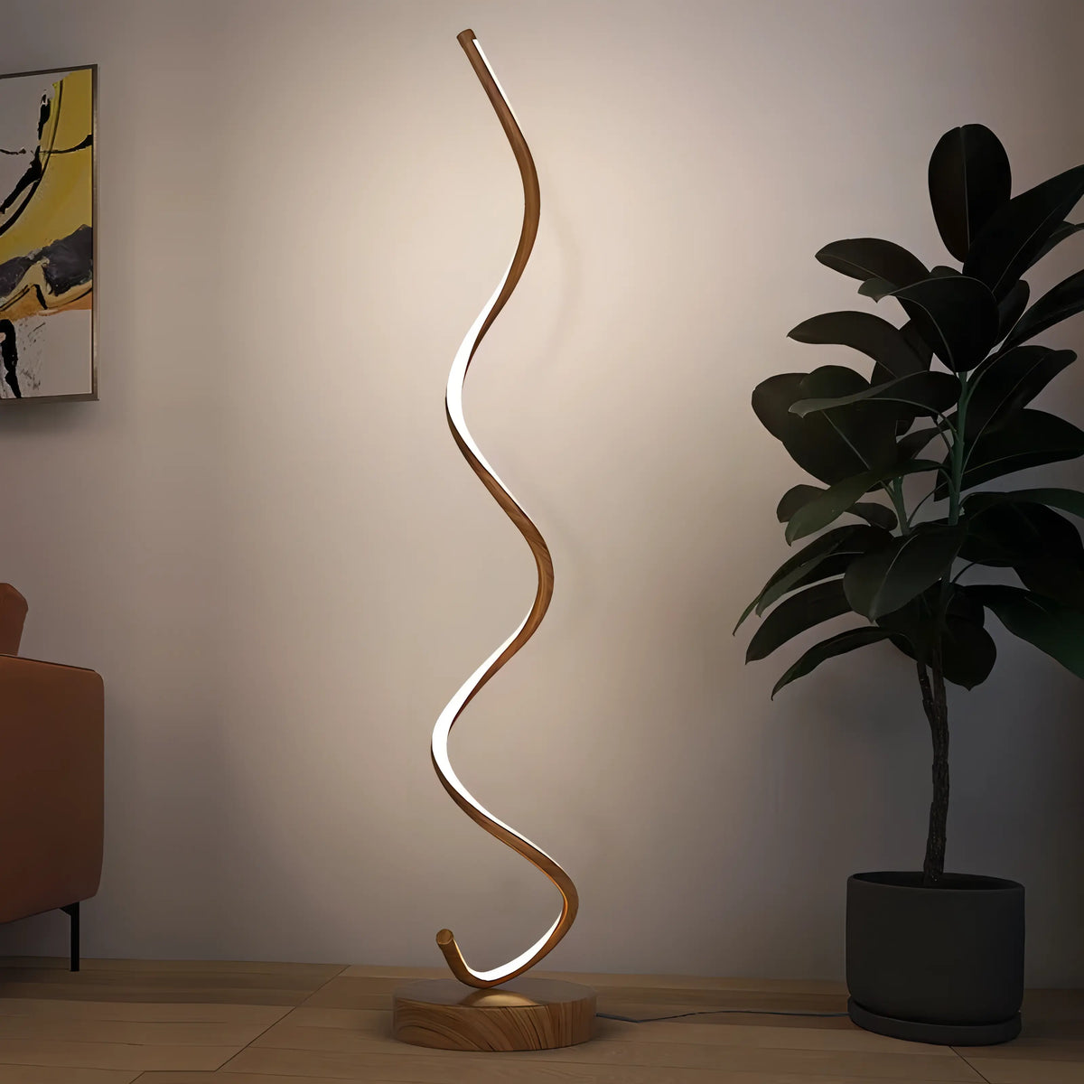 Gulvlampe med LED og skulpturell spiralform, 28 x 133 cm
