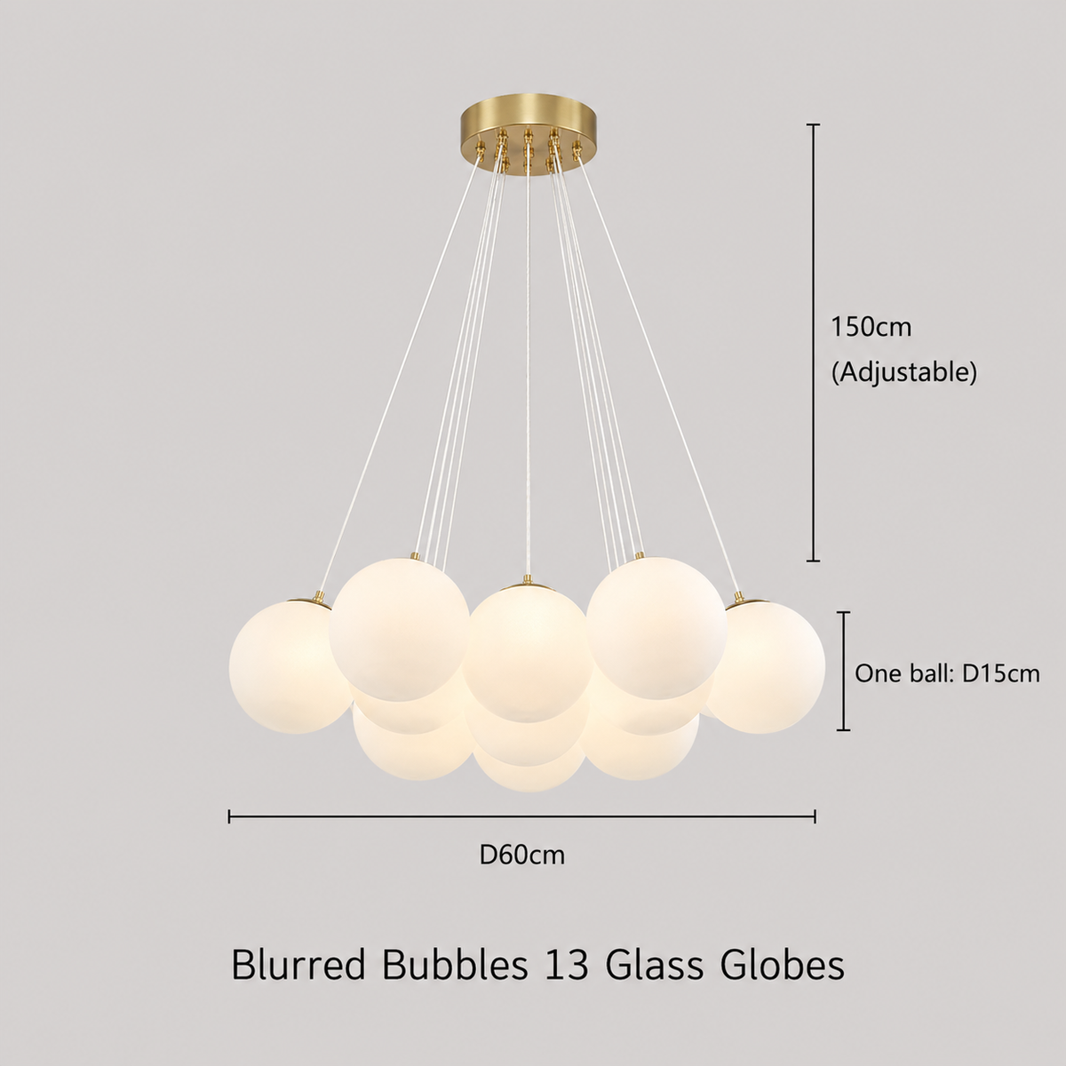 Lysekrone med glasskuler i klynge - frostet, marmorert glass
