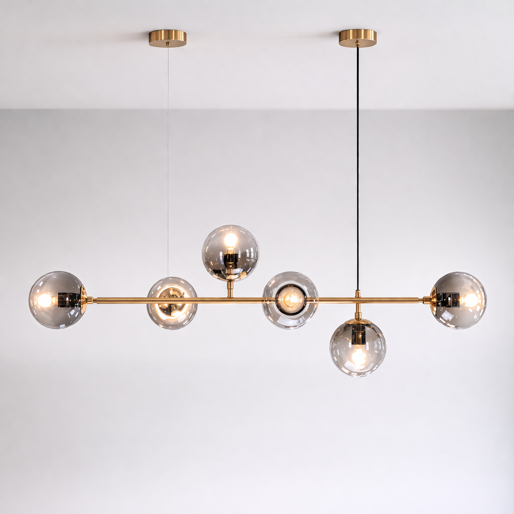 Lysekrone med glasskuler - minimalistisk, dimbar pendellampe