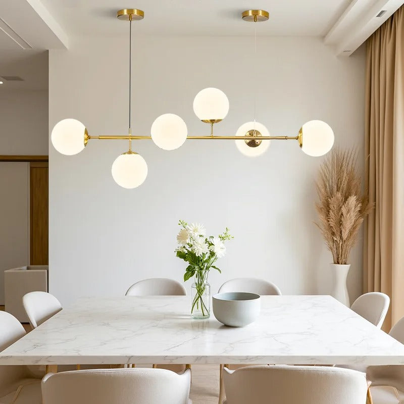 Lysekrone med glasskuler - minimalistisk, dimbar pendellampe