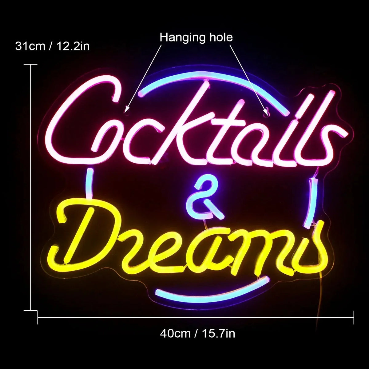 LED-neonskilt med cocktail- og ølmotiv - USB-drevet bardekorasjon