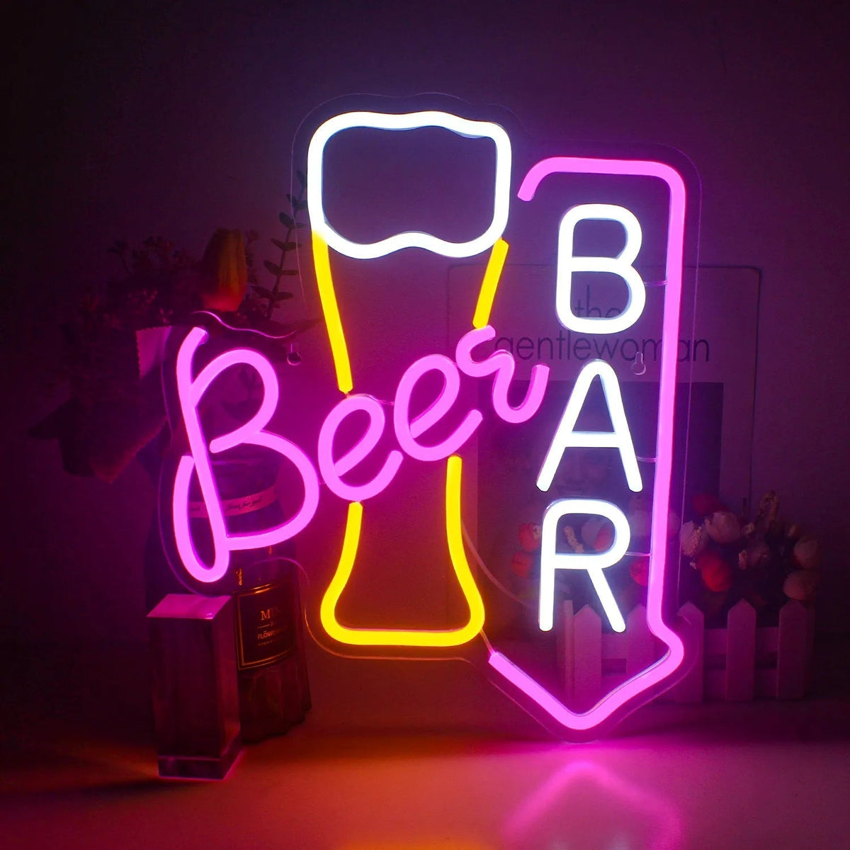 LED-neonskilt med cocktail- og ølmotiv - USB-drevet bardekorasjon