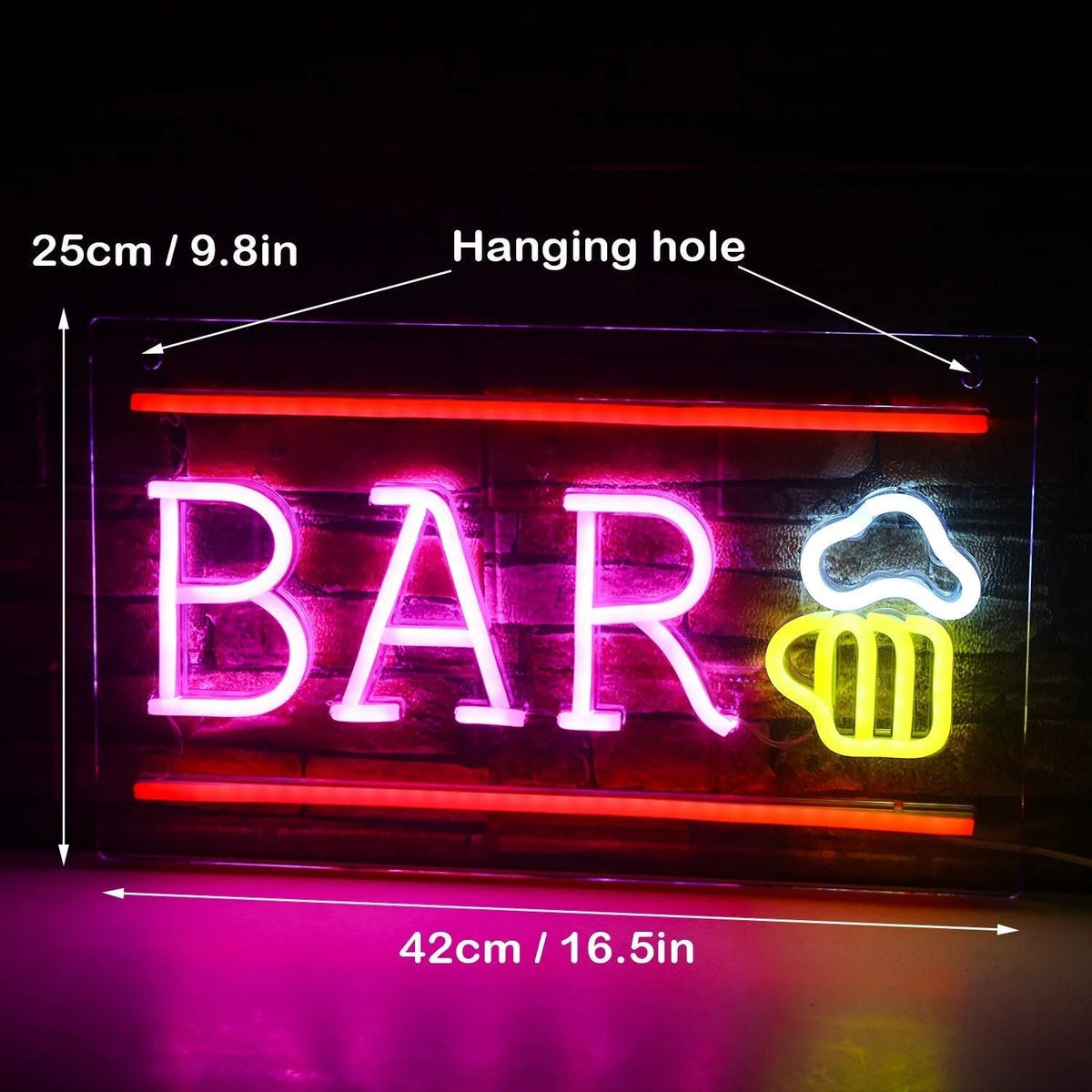 LED-neonskilt med cocktail- og ølmotiv - USB-drevet bardekorasjon