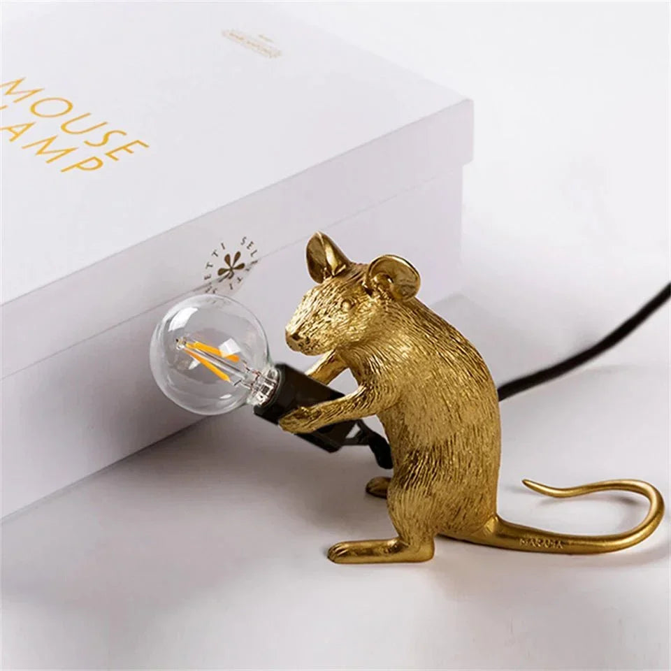 Bordlampe med musemotiv i harpiks - art deco-stil med LED