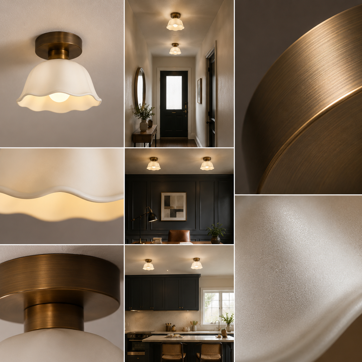 Taklampe i keramikk og glass - halvinnfelt plafond med varmt lys