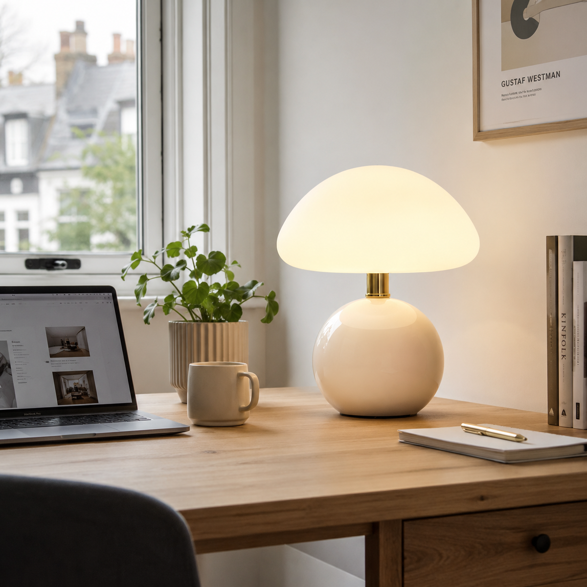 Bordlampe med fransk soppform og LED - 6 farger