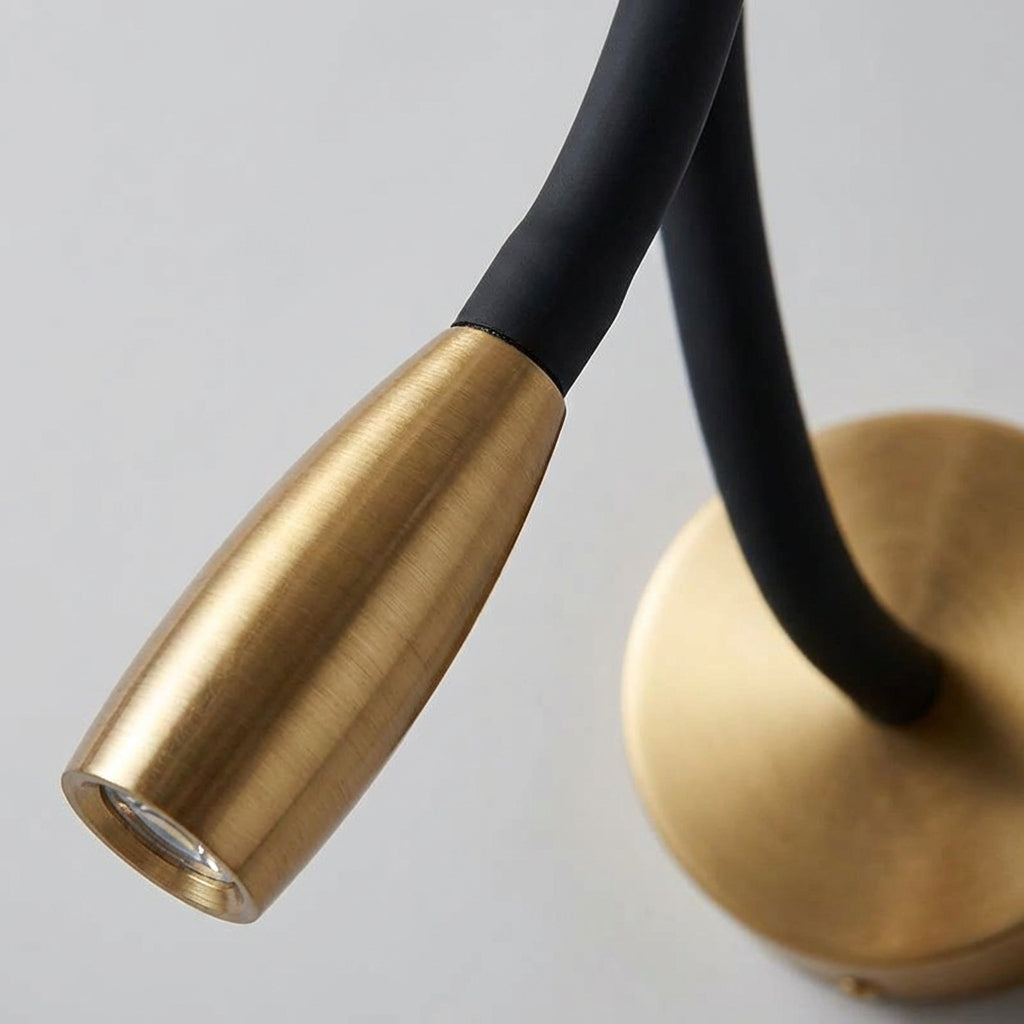 Leselampe for vegg med fleksibel arm i svart og messing, Svart og messing