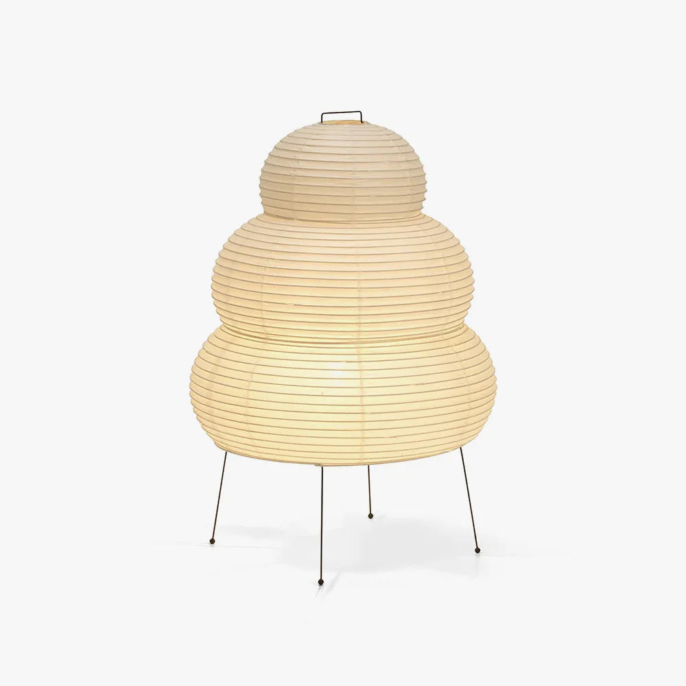 Papirlampe som bordlampe i mullbærpapir på tynne metallben, Hvit