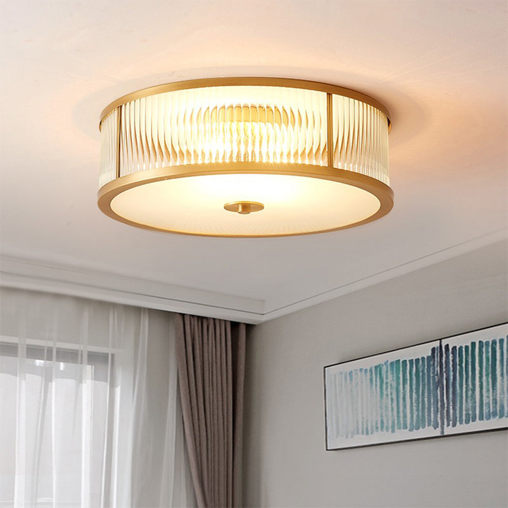 Plafond i riflet glass med gullfarget ramme i kobber, Gull og klar