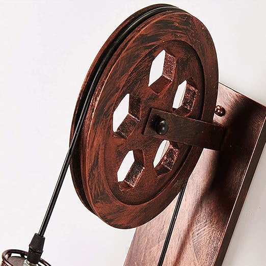 Retro vegglampe med trinse og metallbur i industristil, Antikk bronse, Rustpatina, Matt svart