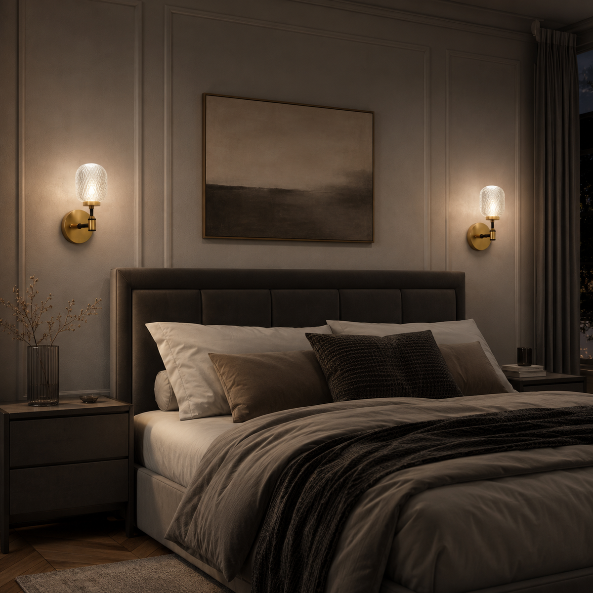 Vegglampe med krystallakryl og arm i messingfarge, Messing og klar