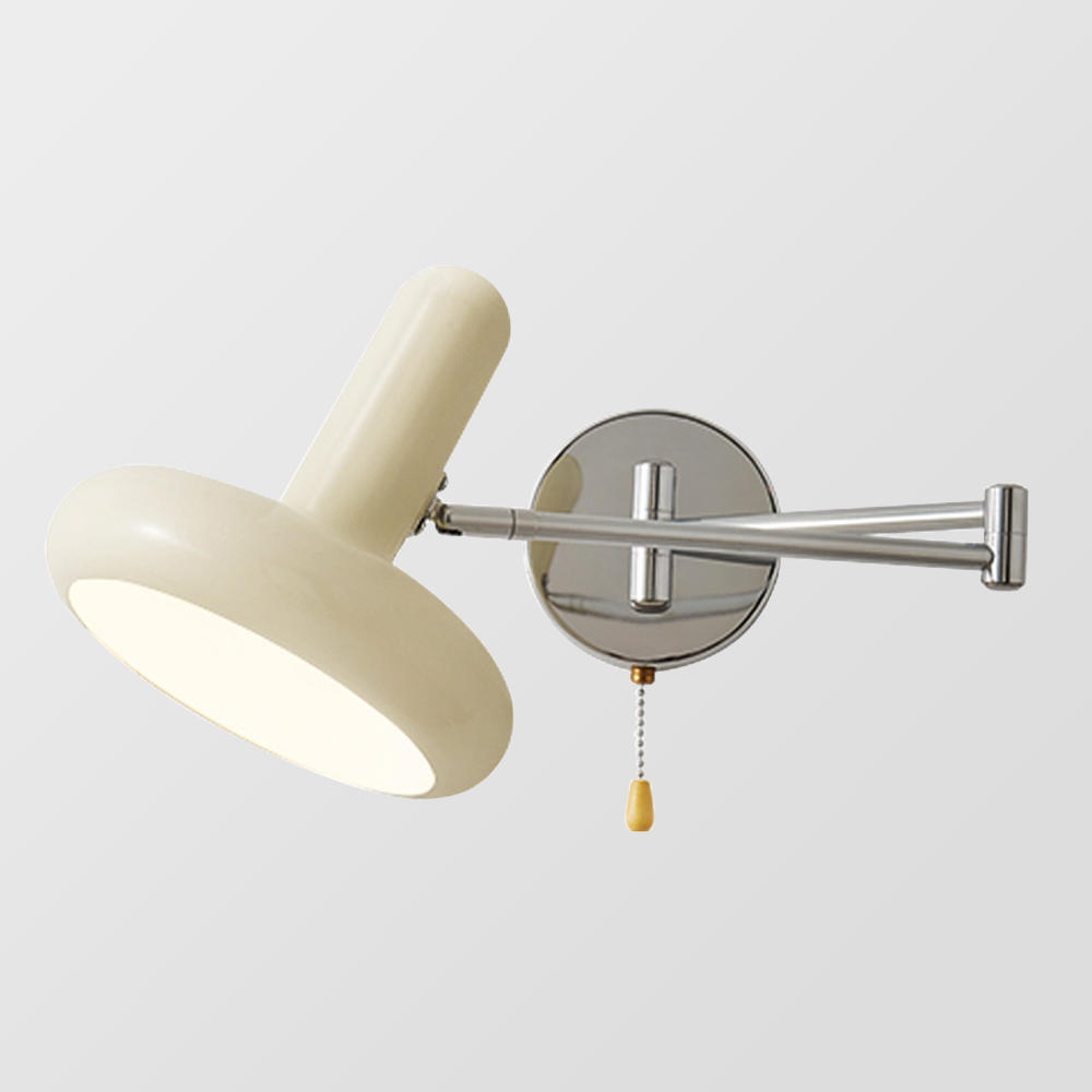 Vegglampe med svingarm og hvit skjerm i Bauhaus-stil, Hvit og krom