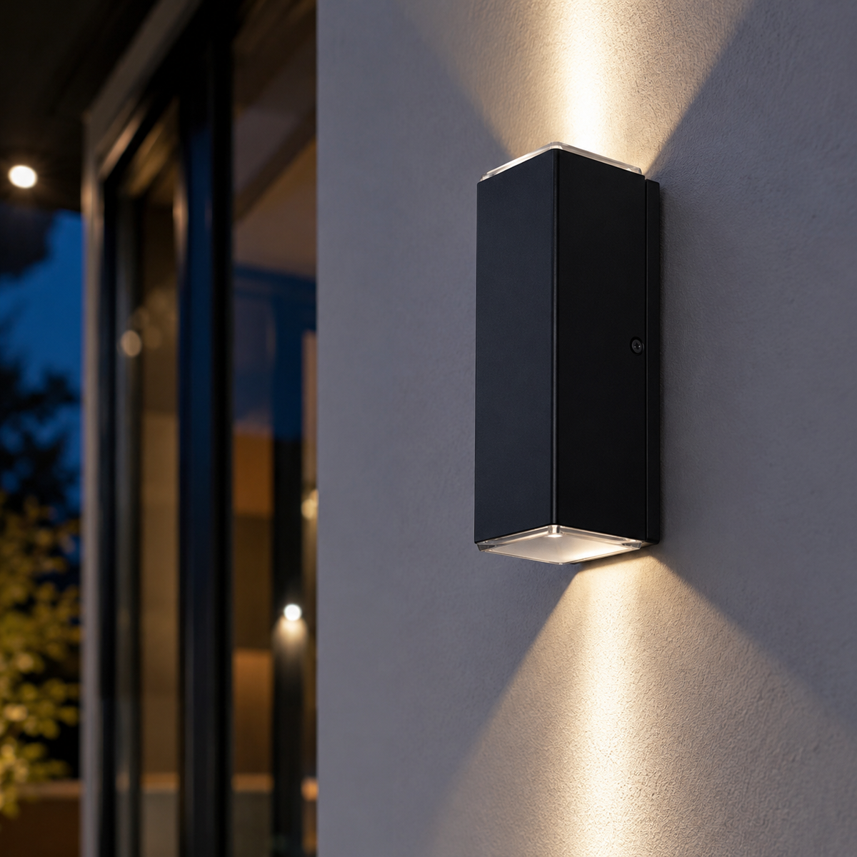 Vegglampe ute med lys opp og ned i svart aluminium, Svart