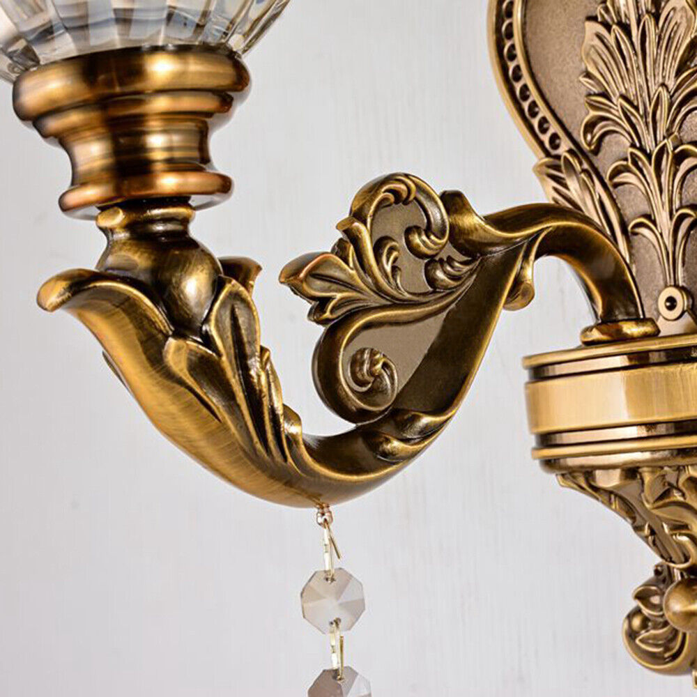 Vintage vegglampe i antikk messingfarge med glasskalk, Antikk messing