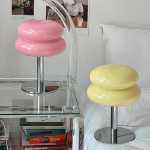 Bauhaus lampe i glass med to skiver på krom fot, Oransje, Rosa, Hvit, Beigegul