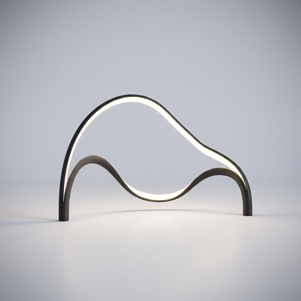 Bordlampe med buet lysbue i sort metall og integrert LED, Svart og hvit