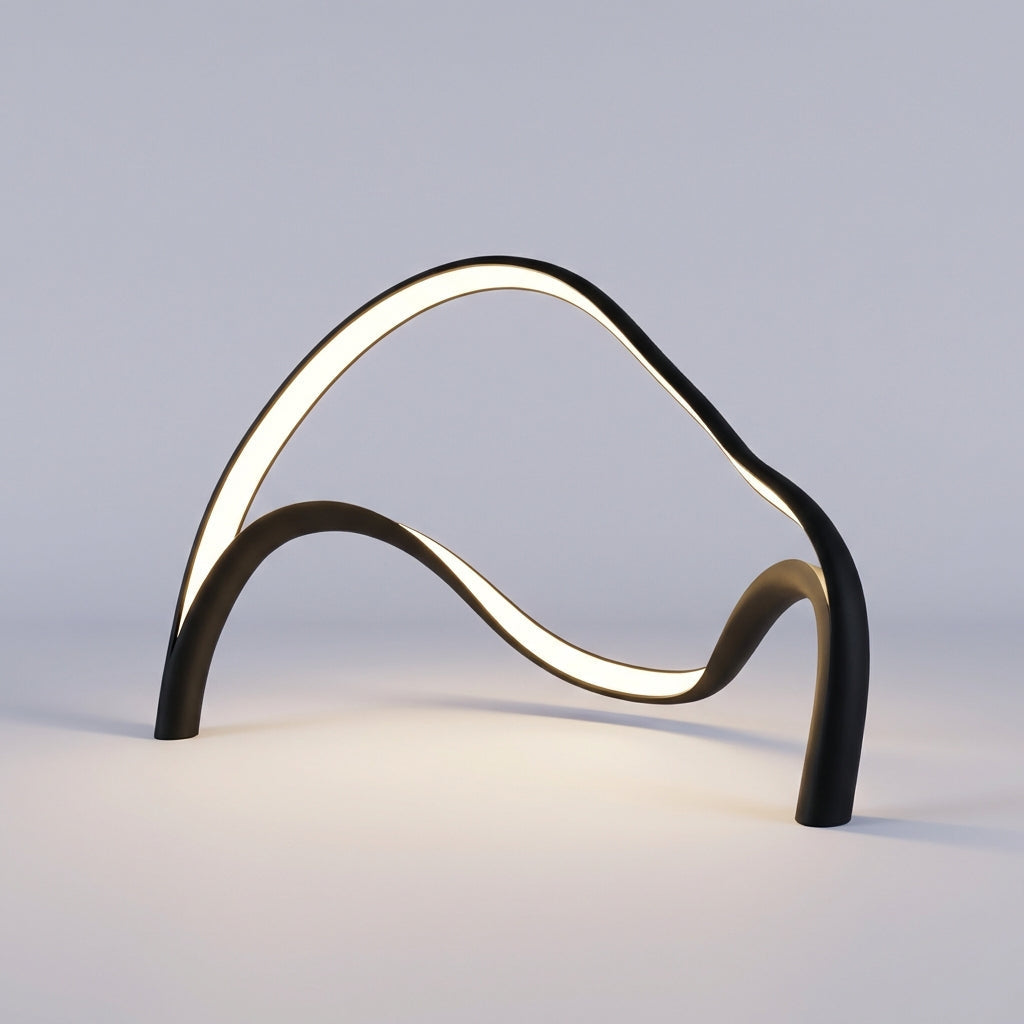 Bordlampe med buet lysbue i sort metall og integrert LED, Svart og hvit