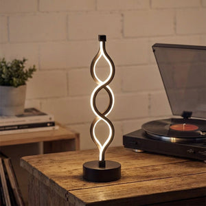 Bordlampe med doble spiralbånd i sort og LED-lys, Svart