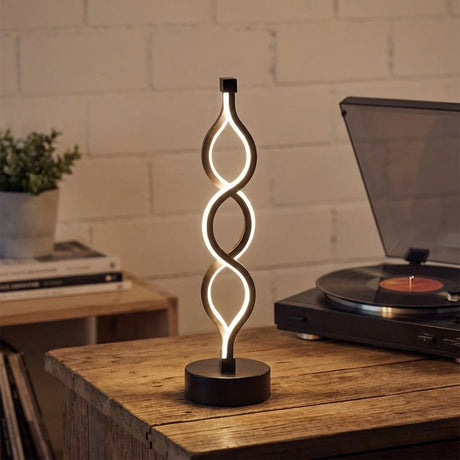 Bordlampe med doble spiralbånd i sort og LED-lys, Svart