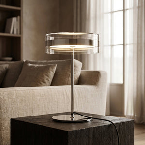 Bordlampe med klar sylinderskjerm og krom stang, Krom og klar