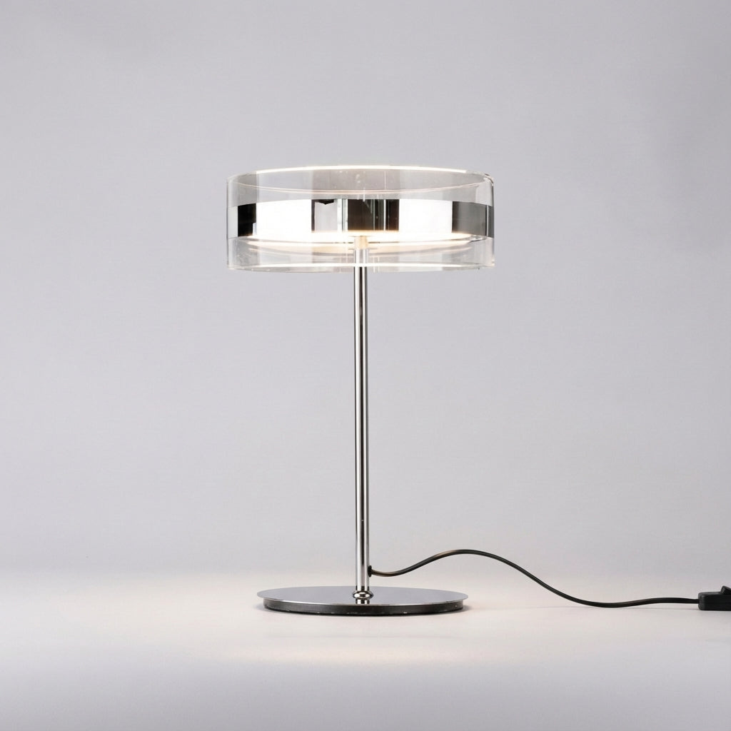 Bordlampe med klar sylinderskjerm og krom stang, Krom og klar