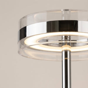 Bordlampe med klar sylinderskjerm og krom stang, Krom og klar