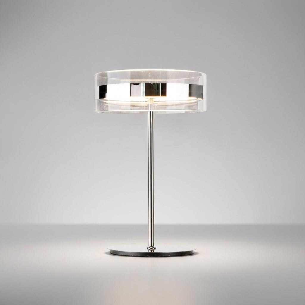 Bordlampe med klar sylinderskjerm og krom stang, Krom og klar