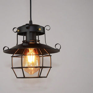 Industriell pendellampe med metallbur og bronsefinish, Bronse