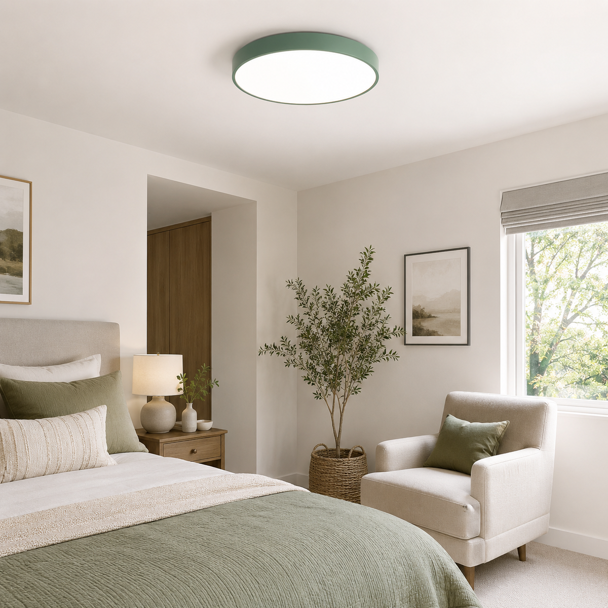 Taklampe med LED - ultratynn rund plafond med jernramme, 40 cm