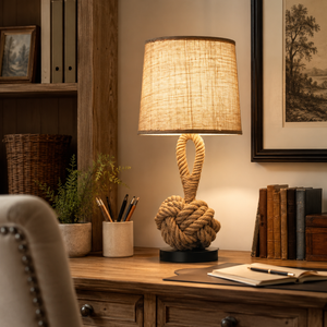 Bordlampe med hampetau og linskjerm - rustikk kyststil
