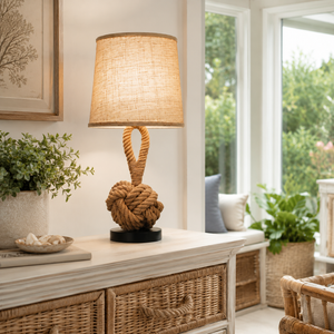 Bordlampe med hampetau og linskjerm - rustikk kyststil